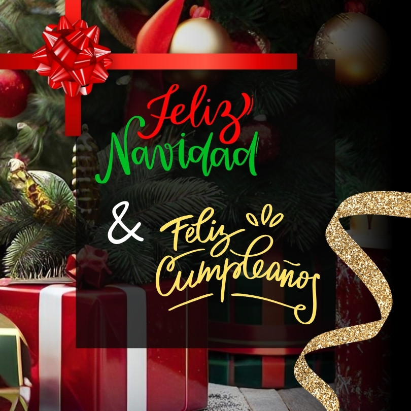 Imagen de feliz Navidad y Feliz Cumpleaños ideal para compartir con quienes cumplen años el día de navidad.