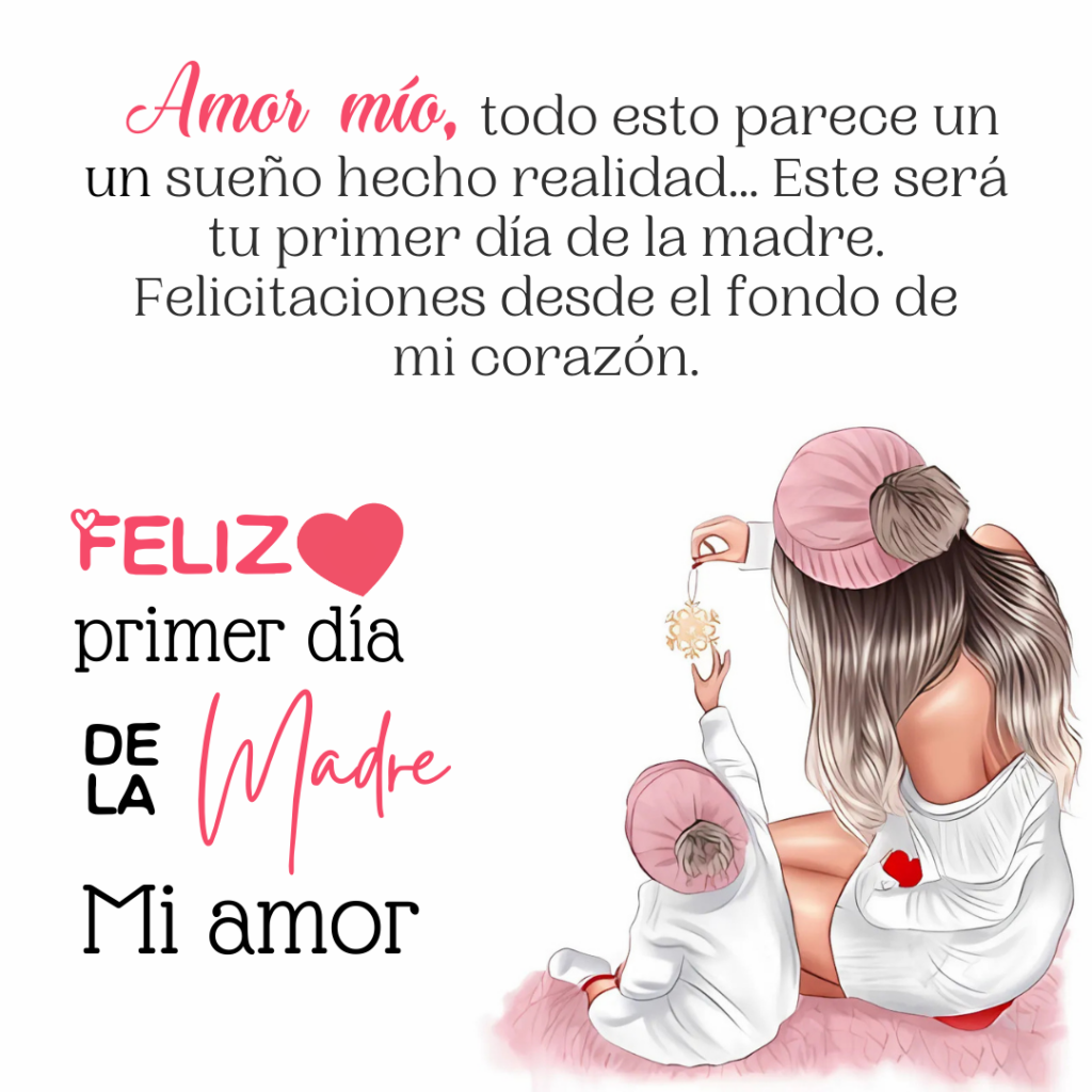 Imagen con frase para dedicar a la pareja en el primer día de la madre.