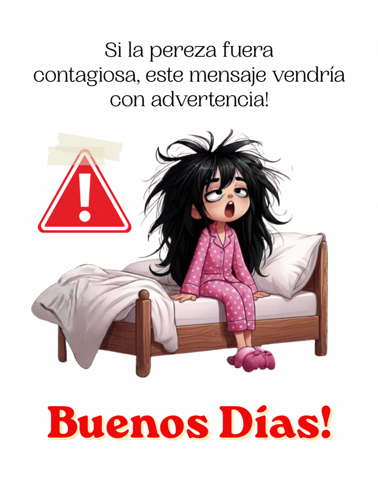 Imagen con una frase graciosa de una niña bostezando en la mañana para compartir por WhatsApp.