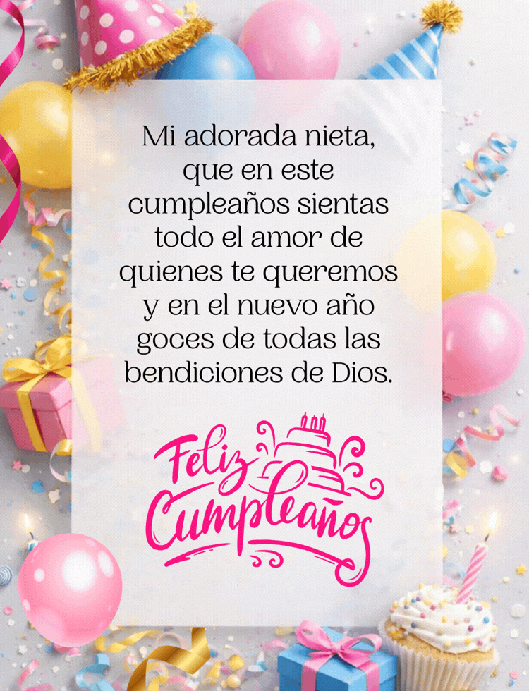 Imagen festiva de feliz cumpleaños para dedicar a una nieta